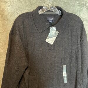 Arnold Palmer Men Golf Ribbed Knit Collared Long Sleeve Polo Sweater XL Gray